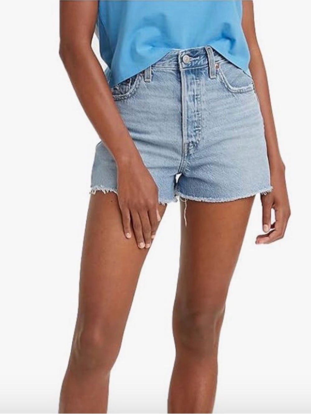 Levi's Women's Ribcage Shorts Light Blue Ripped Denim - Picture 2 of 10